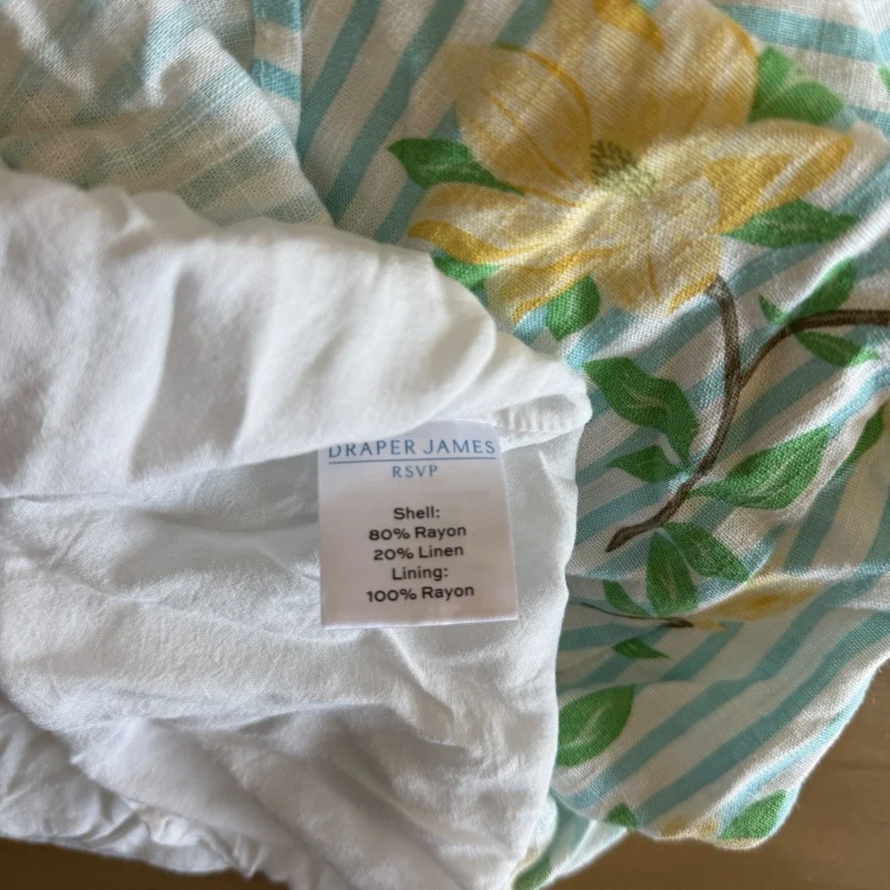 Draper James RSVP Floral Stripe Shirt Dress Blue Yellow Linen Blend Midi M